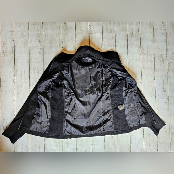 NEW SPYM Sleek Black Faux Suede Moto Stretchy Jacket Ribbed Sides & Sleeves - Picture 8 of 12